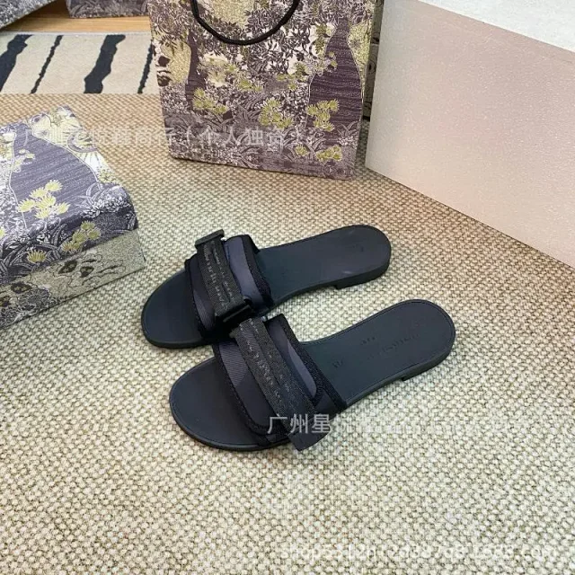 Dior Slippers Embroidered Logo Strap Flat Slides product detail image 2