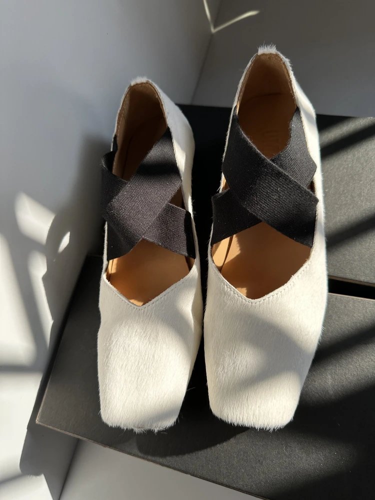 Design Mary Jane Flats Beige Suede with Black Strap Casual Shoes - 18