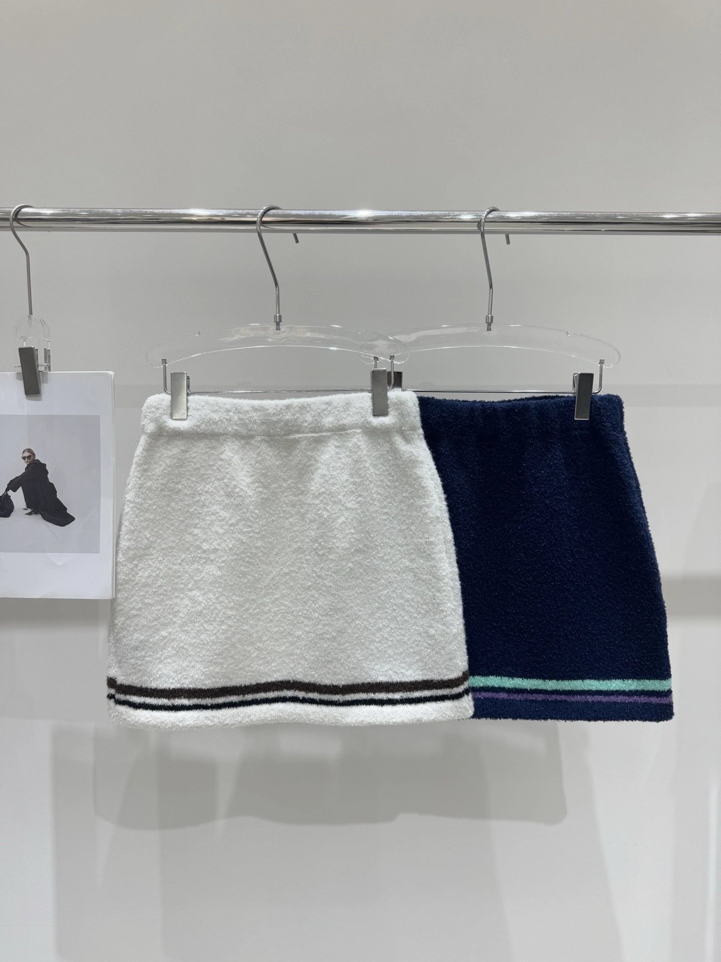 Off-White Tweed Mini Skirt with Black Stripes and Metal Buttons - 14