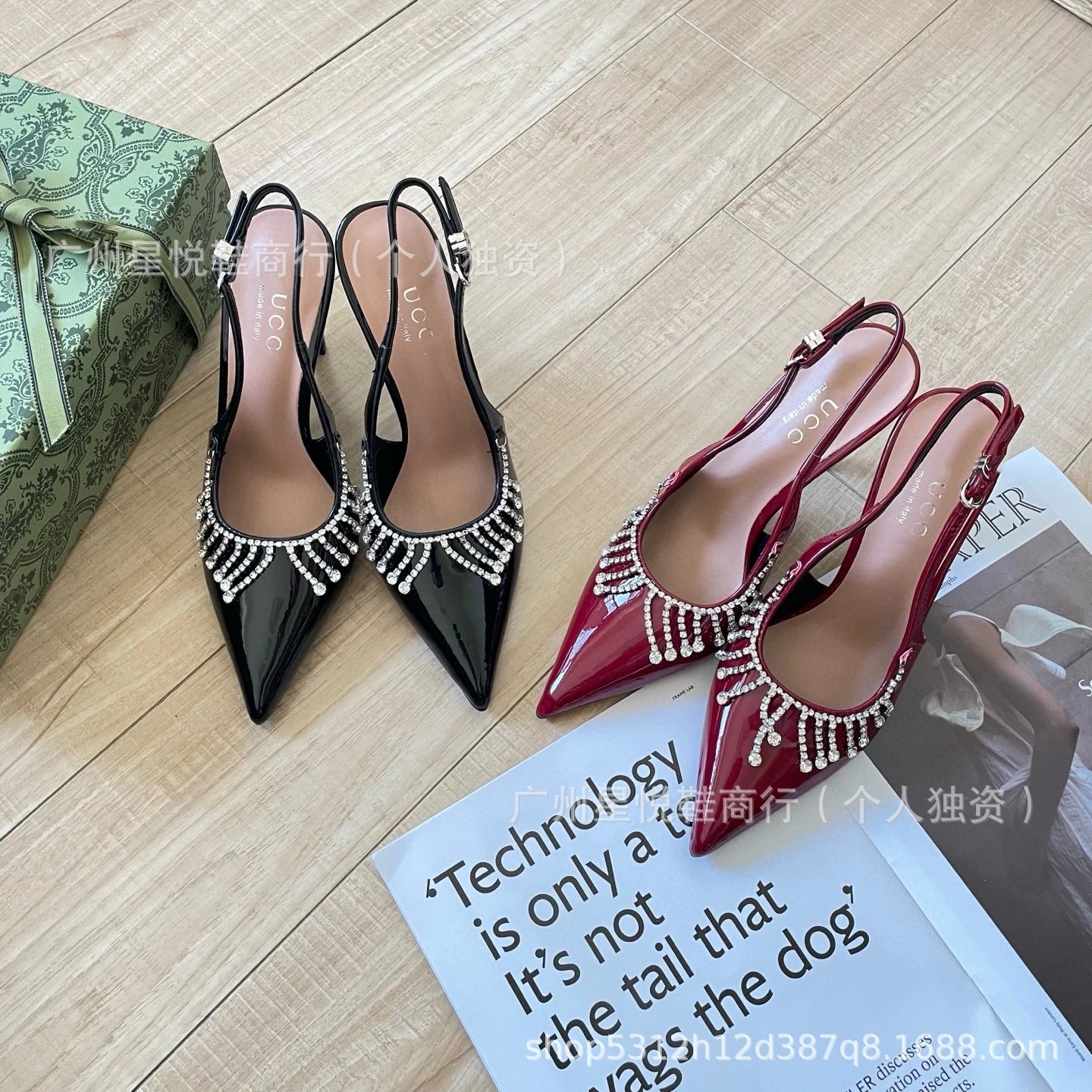 Gucci Marmont Crystal-Embellished Burgundy Patent Leather Slingback Stilettos - 3