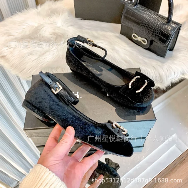 Unbranded Casual Shoes Velvet Mary Jane flats with bow and rhinestone buckle product detail image 1