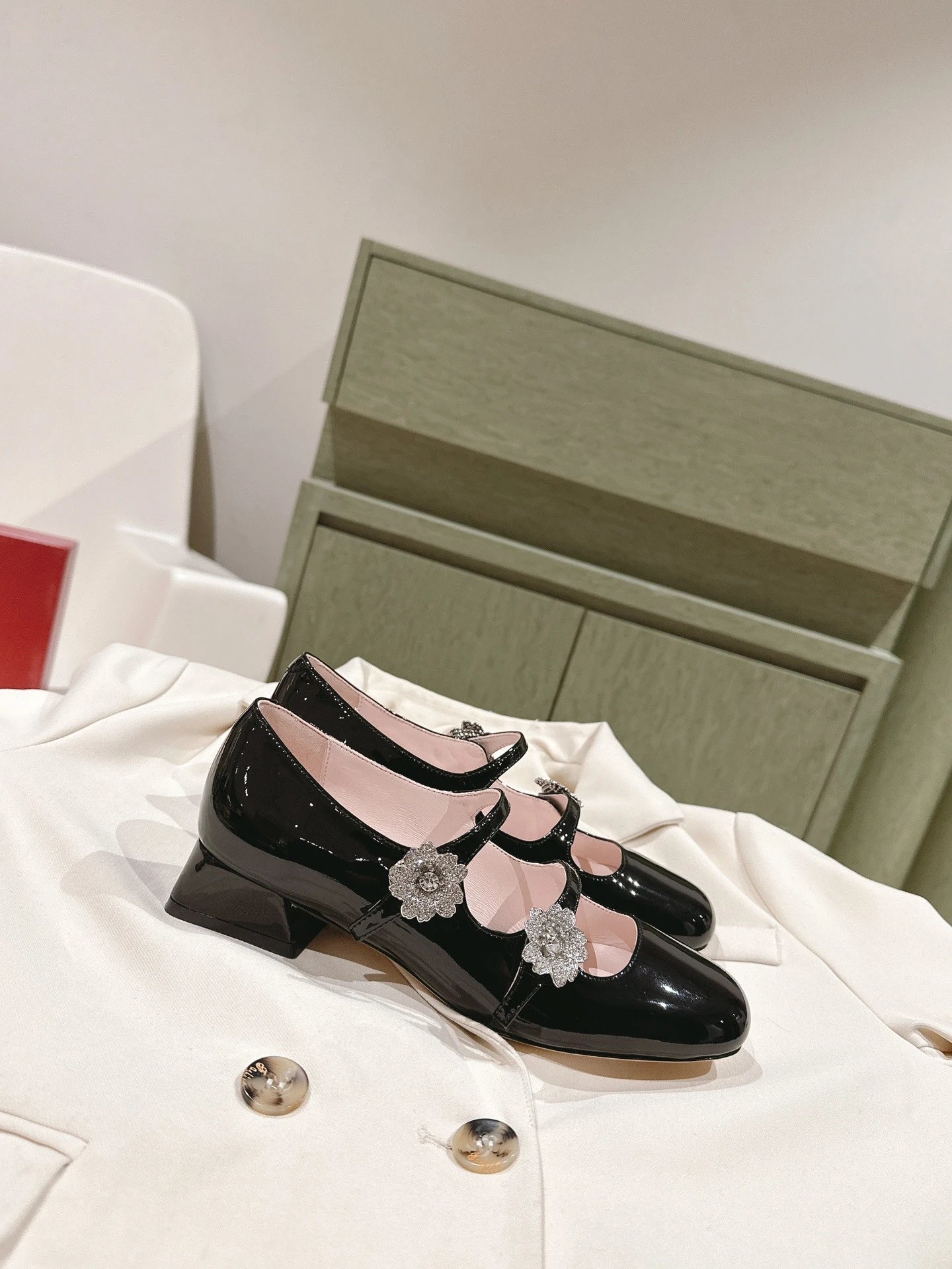 Chanel Mary Jane Heels Silver Glitter Crystal-Embellished Block Heels - 8