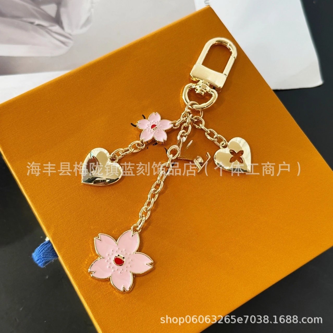 Louis Vuitton Cherry Blossom Charm Chain Keychain Pink Gold Accessories - 2