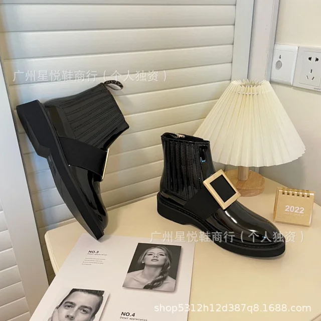 Unbranded Boots Patent Chelsea ankle with square buckle product detail image 3