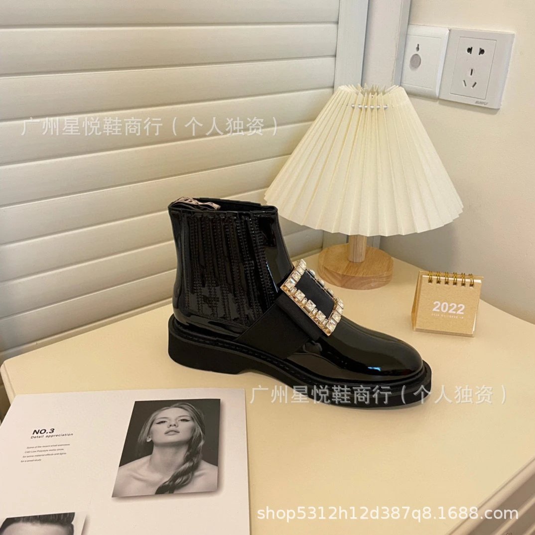 Rochas x Unknown Designer Crystal-Buckle Patent Leather Chelsea Boots Black - 14