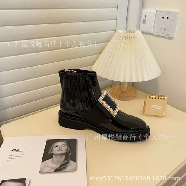 Unbranded Boots Patent Chelsea ankle with square buckle product detail image 13