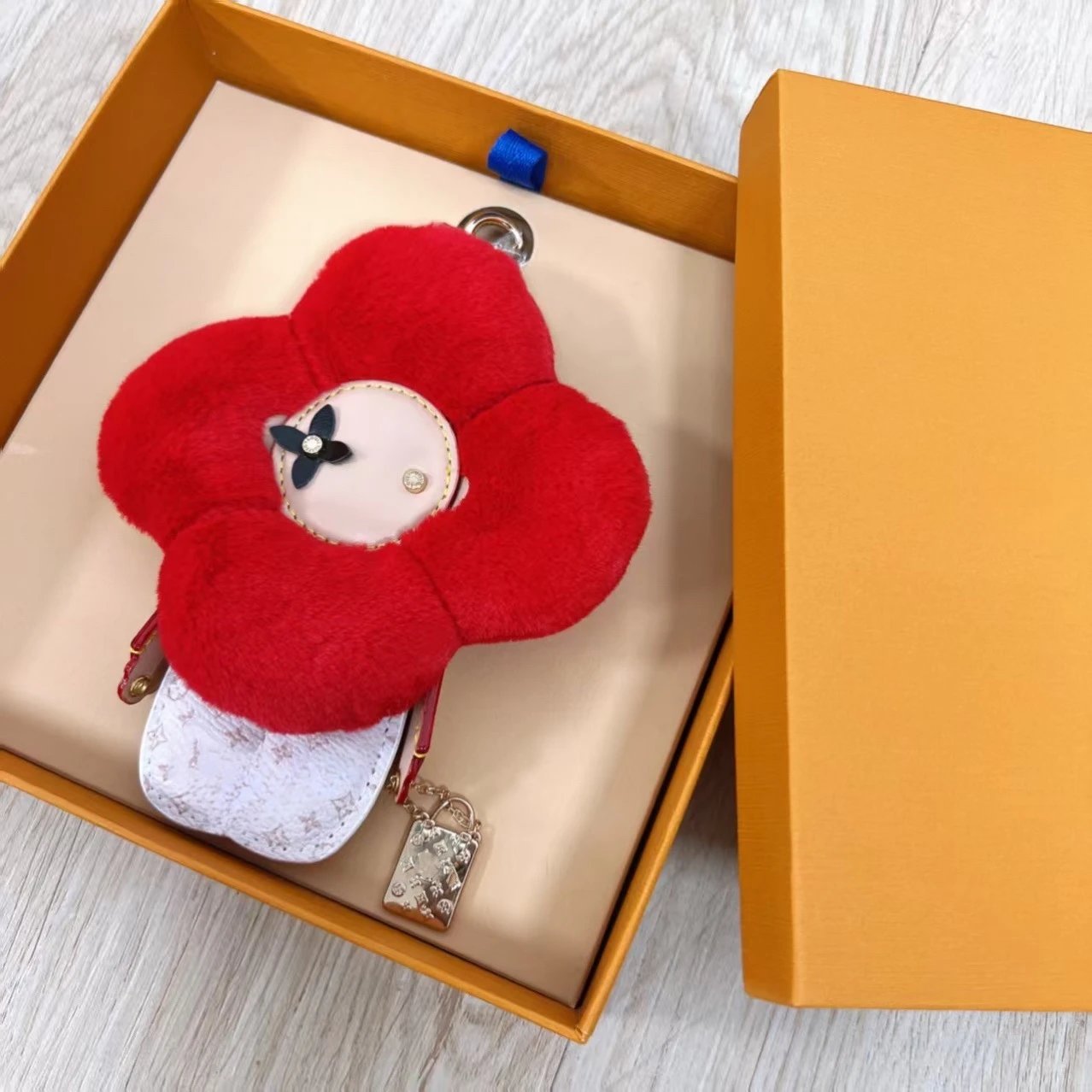 Louis Vuitton Monogram Multicolor Flower Charm in Sky Blue Rabbit Fur with Gold Hardware - 4