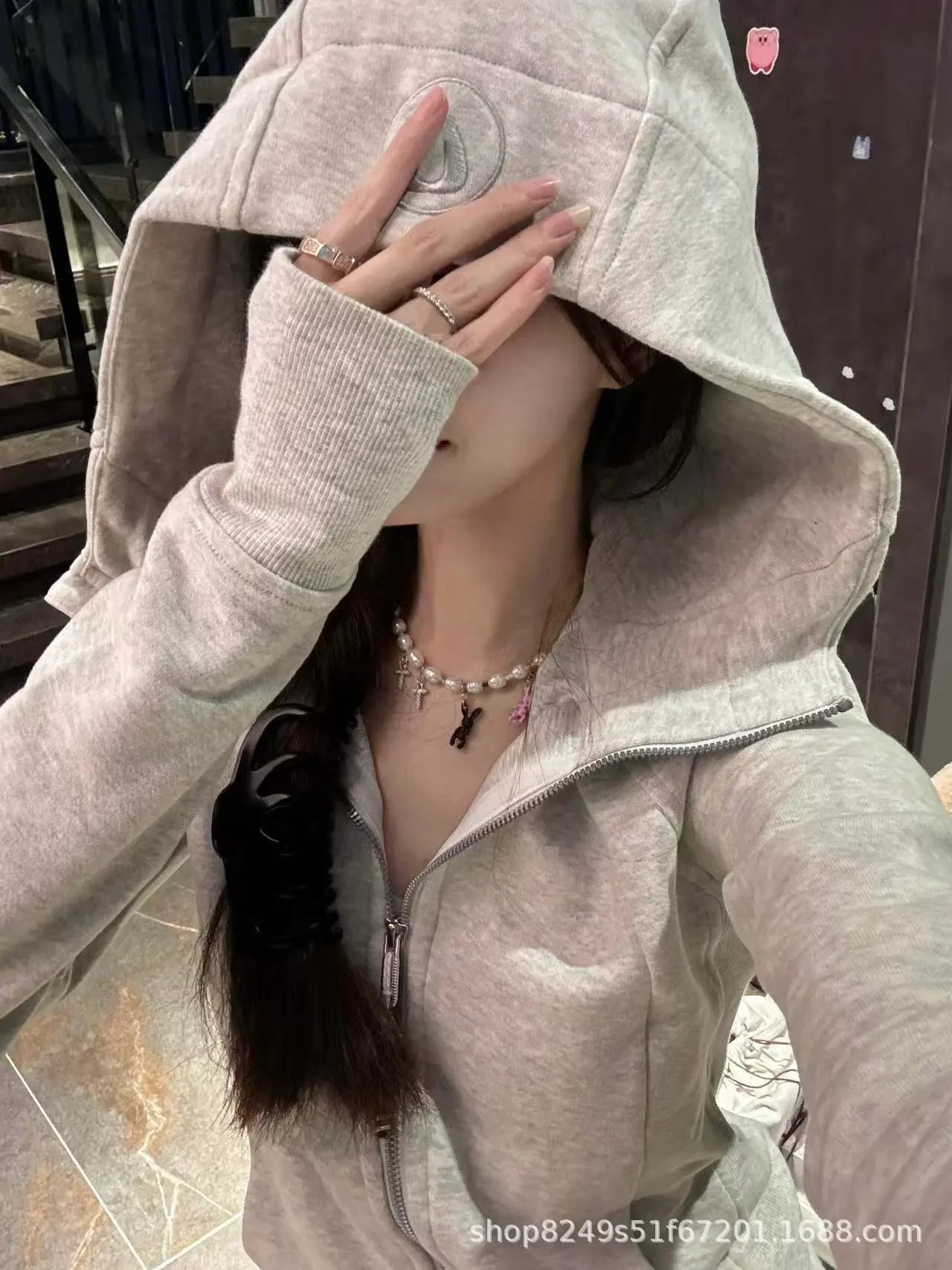 Black Hoodie with Gold Zipper Front - 27