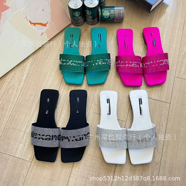 Alexander Wang Slippers Rhinestone Logo Square-Toe Slide product detail image 3