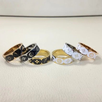 Louis Vuitton Monogram Enamel Ring Black and White Jewelry - 2