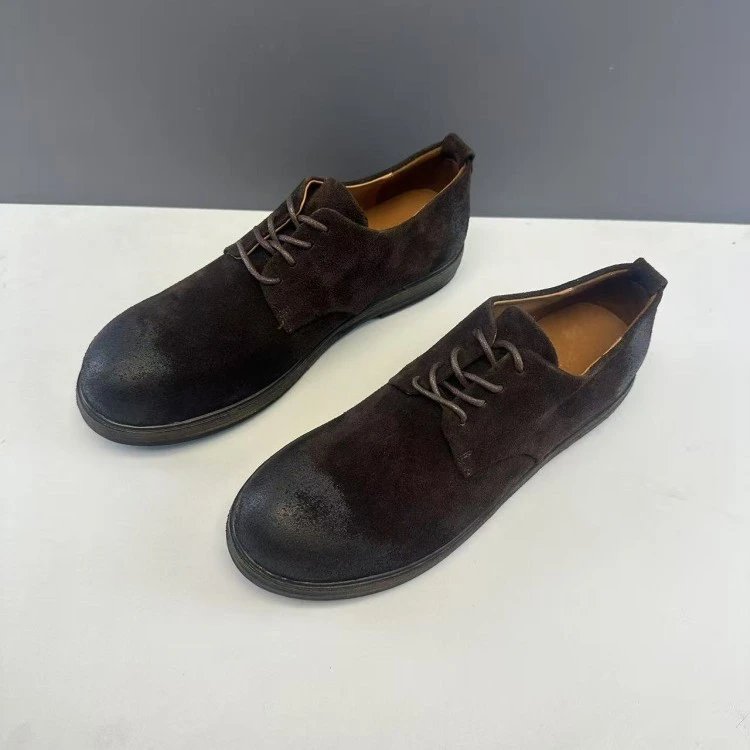 Coffee Brown Cow Suede Distressed