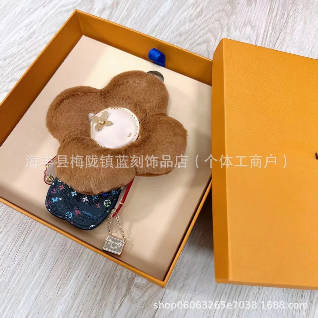Louis Vuitton Monogram Multicolor Flower Charm in Sky Blue Rabbit Fur with Gold Hardware - 12