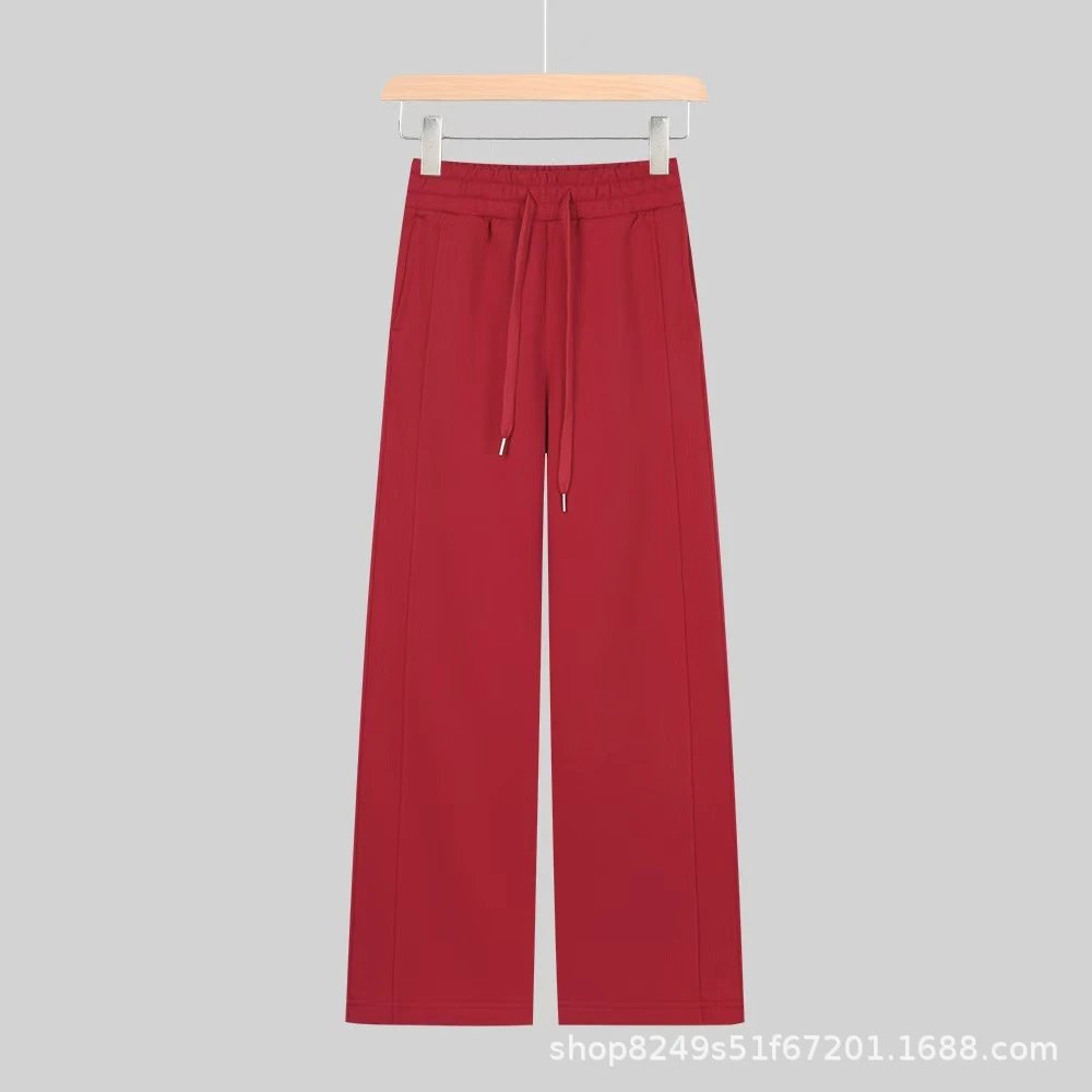 Design Wide-Leg Drawstring Pants Red - 1