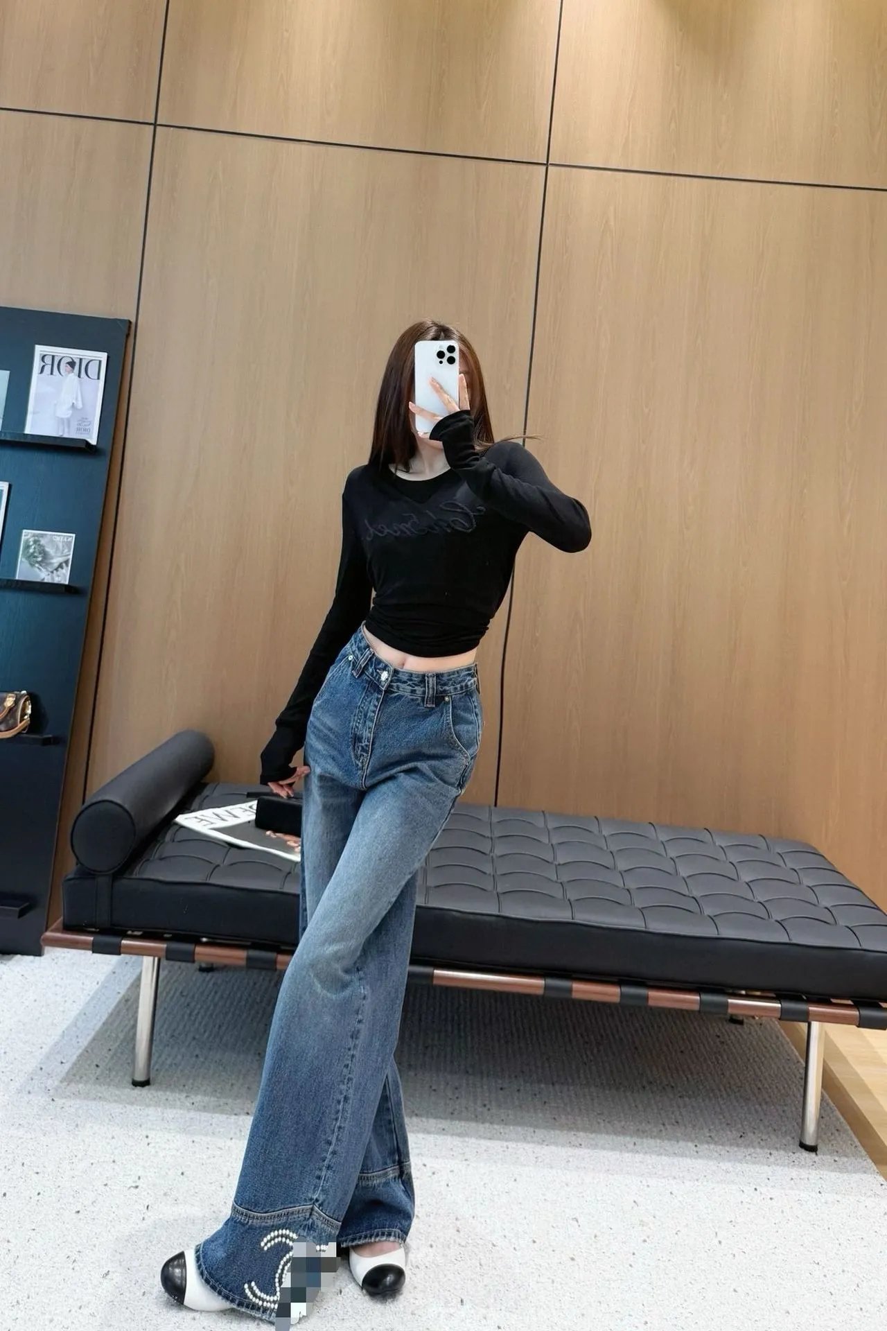 Dior Cruise 2024 Pearl-Embellished Wide-Leg Jeans Blue - 5