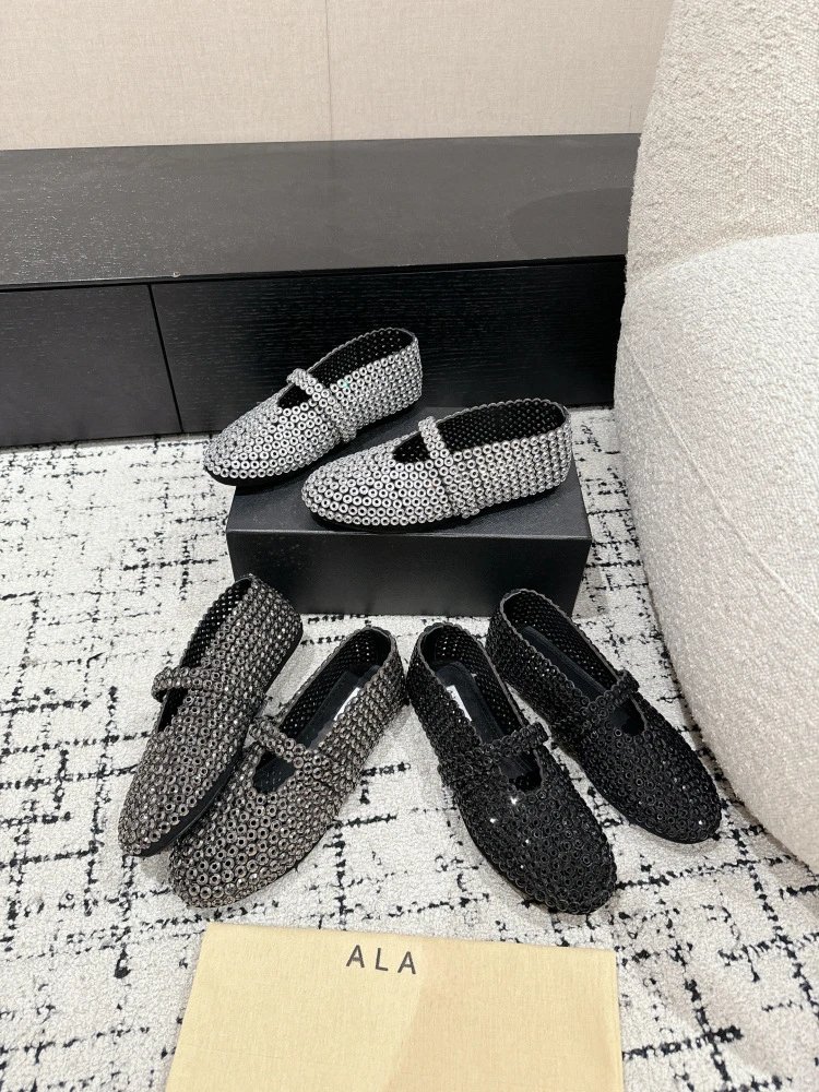 ALA Mary Jane Loafers Black Sequin Embellished Shoes - 11