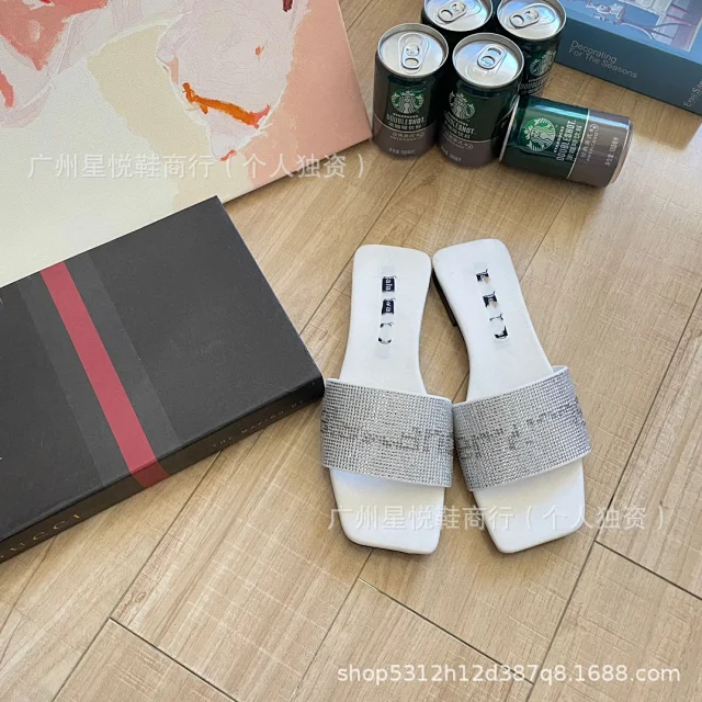 Alexander Wang Slippers Rhinestone Logo Square-Toe Slide product detail image 17