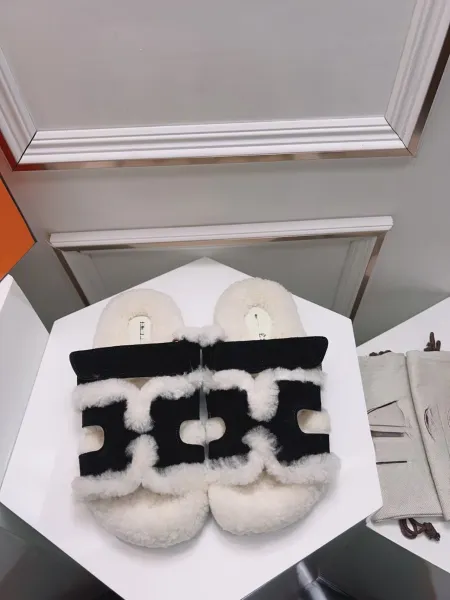 UGG Fluff Yeah Slide Black and White Shearling Slippers - 1