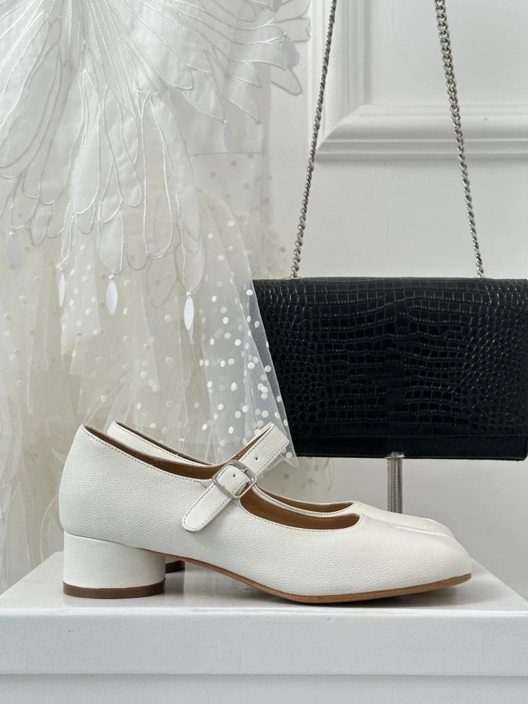 Black Mary Jane Block Heel Leather Shoes - 14