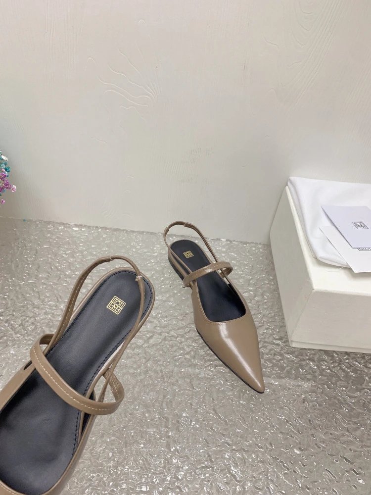 Design Pointed-Toe Slingback Kitten Heels Beige Leather Shoes - 35