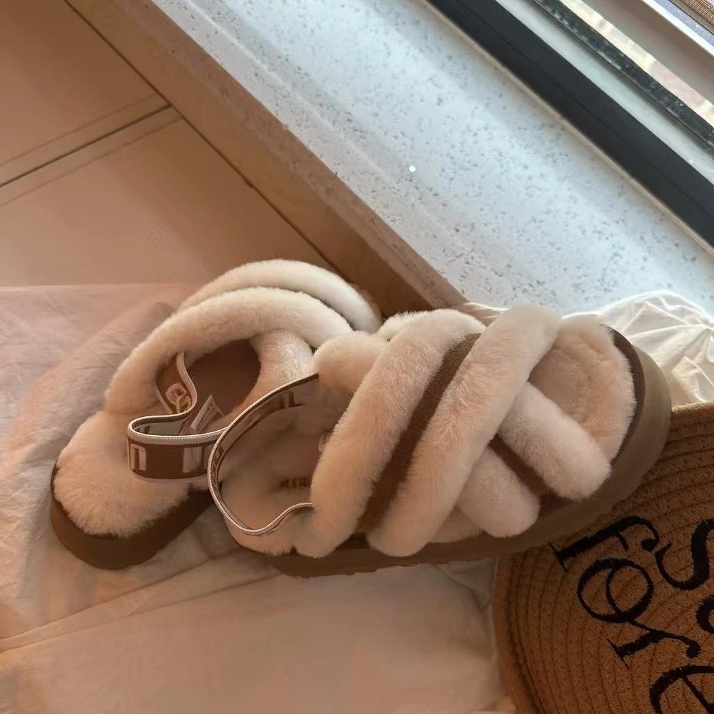 UGG Slippers Fur-Cross-Strap Platform Slingback image 3