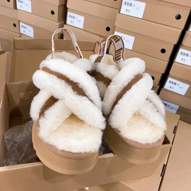 UGG Slippers Fur-Cross-Strap Platform Slingback product detail image 1