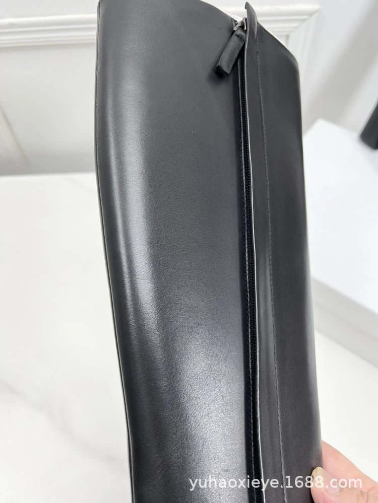 Black Square-Toe Knee-High Block Heel Boots - 17
