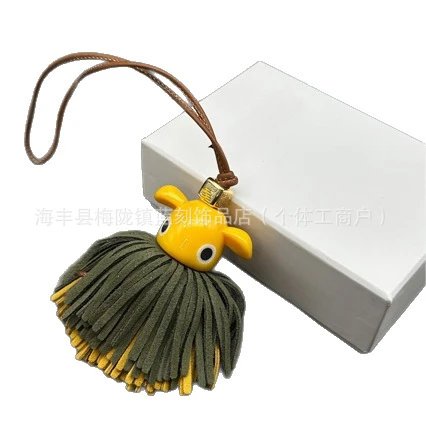 Handmade Bat-Shaped Leather Pendant Keychain in Navy and Brown - 5