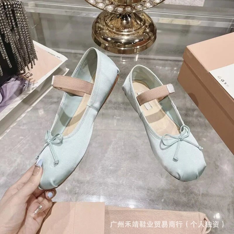 Ballet Flat with Bow Detail Beige Canvas Shoes - 11