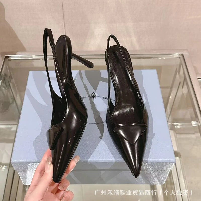 Prada Triangle-Toe Slingback Heels in Nude Pink - 9
