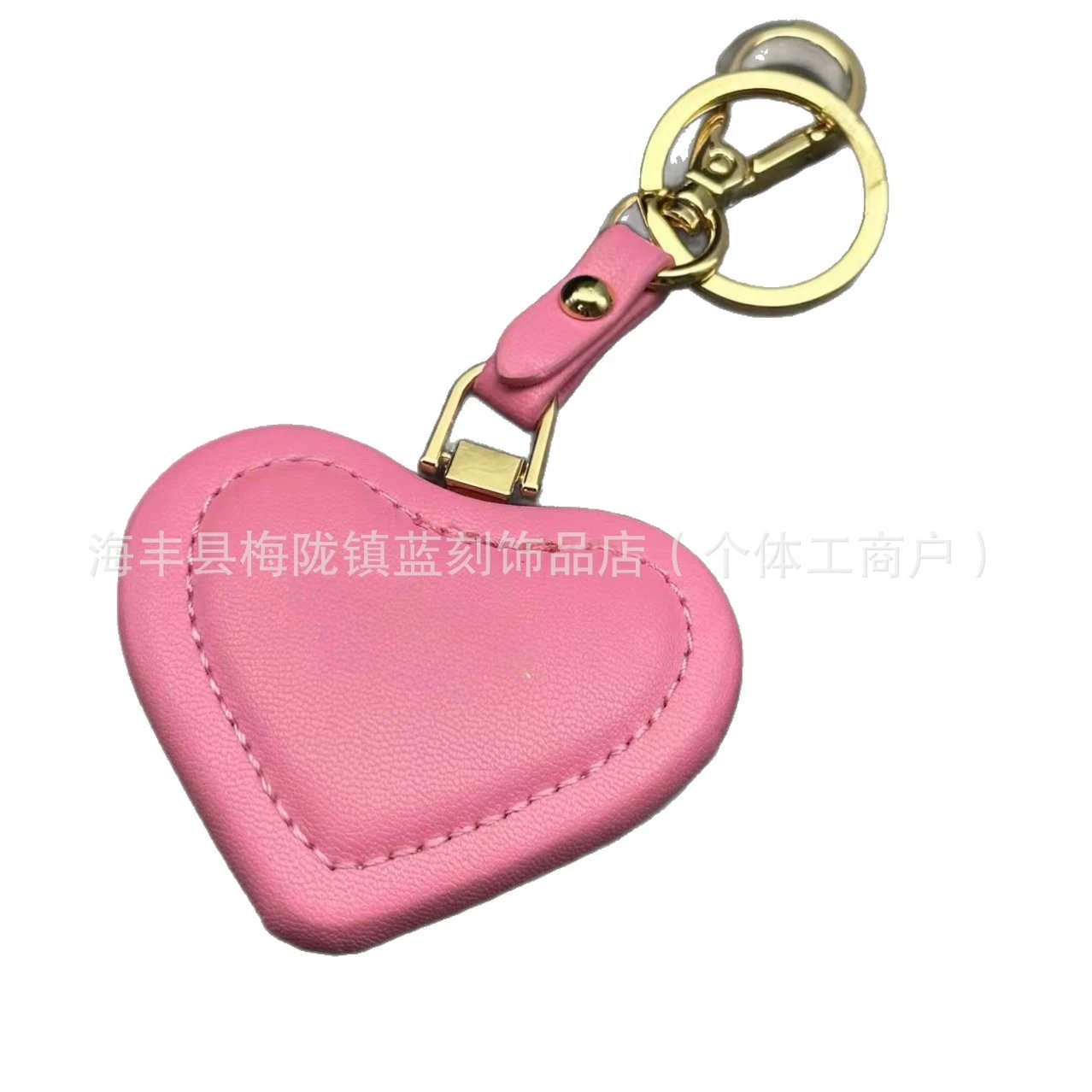 Heart-Shaped Leather Keychain in Black and Pink - 5