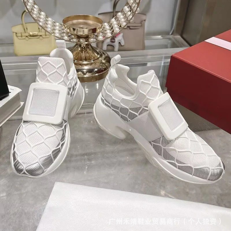Roger Vivier Rockstud Spike White Mesh Sneakers - 8