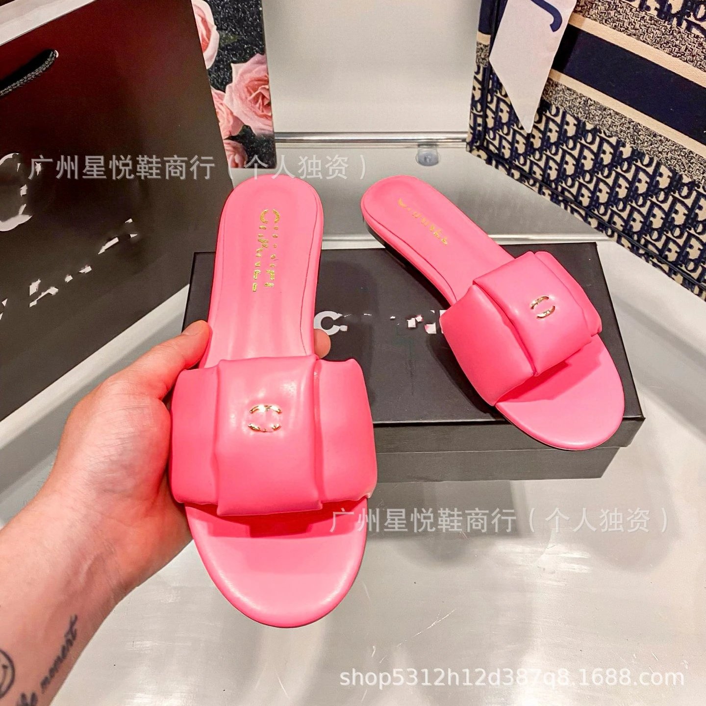 Chanel CC Logo Slide Sandals Beige Leather Slippers - 13