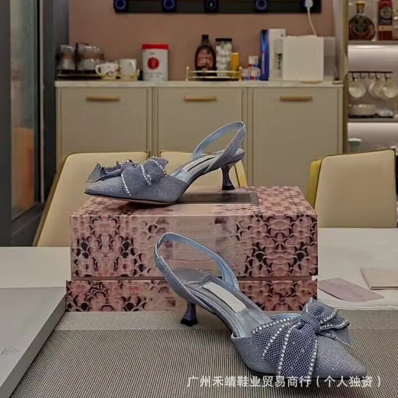 Design Bow-Embellished Glitter Slingback Stilettos - 5