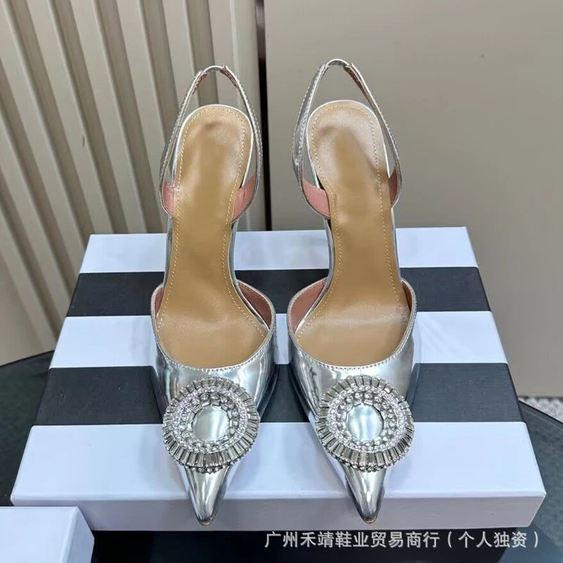 Design Crystal-Embellished Pointed-Toe Slingback Heels White - 8