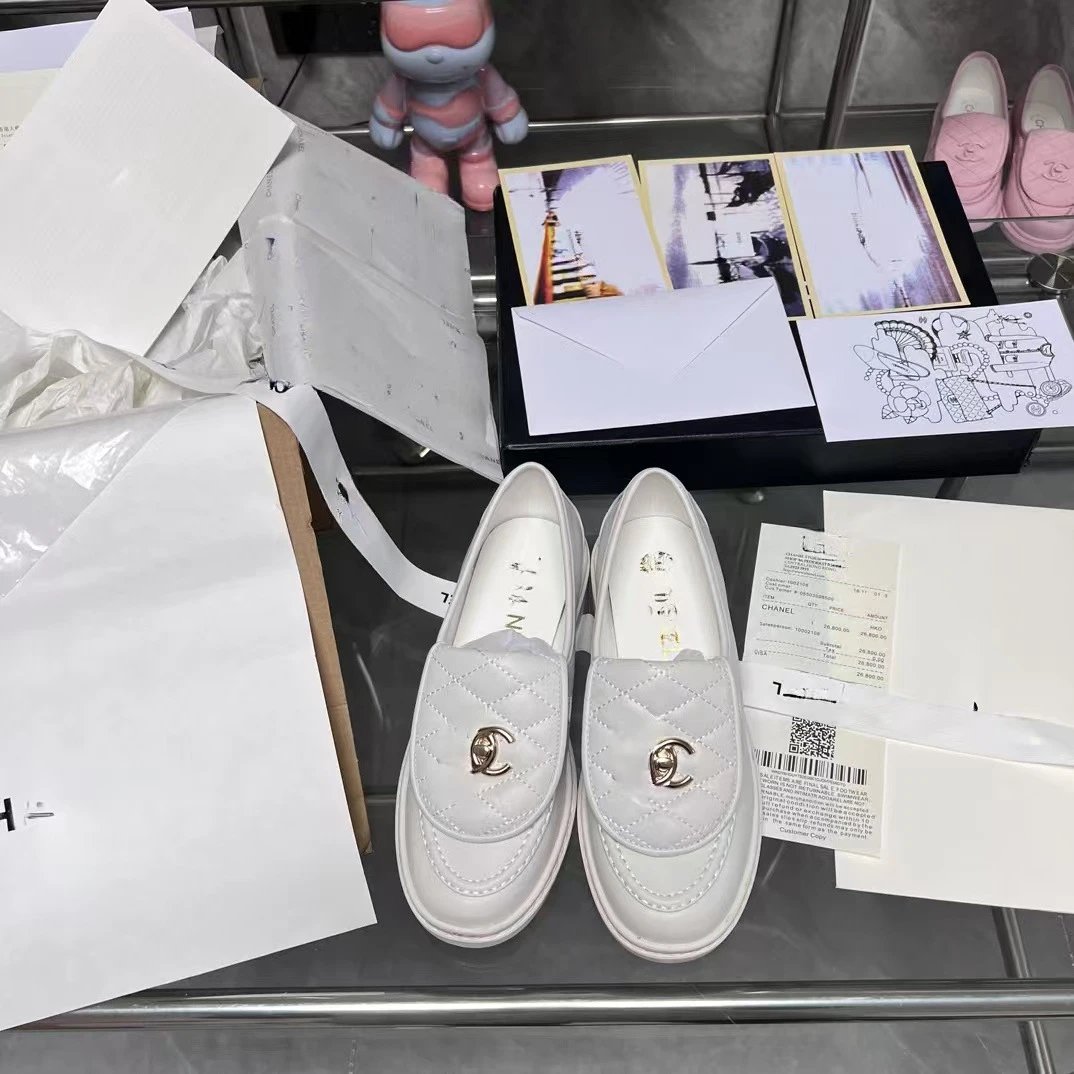 Chanel Leather Shoes Quilted CC Logo Loafers image 4