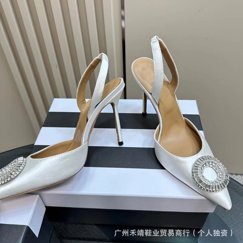 Design Crystal-Embellished Pointed-Toe Slingback Heels White - 5