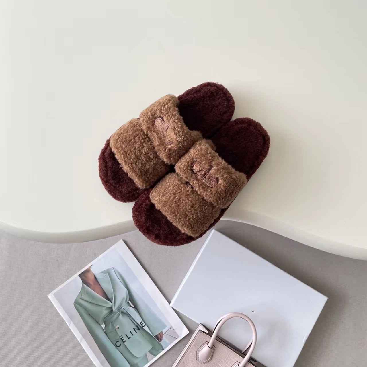 Unbranded Slippers Faux-shearling double-strap open-toe image 4