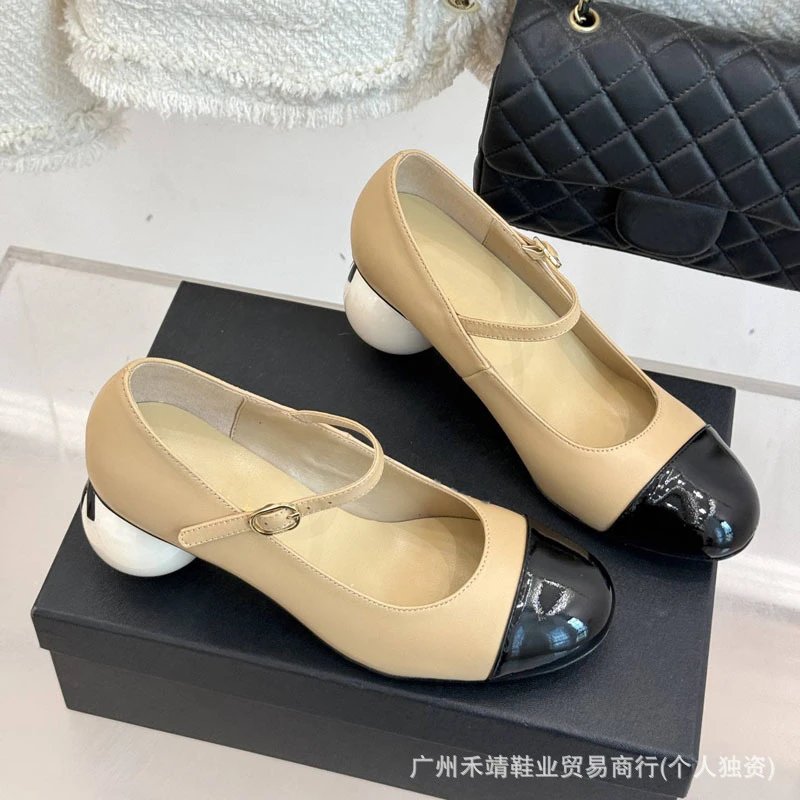 Chanel Mary Jane Heels with Pearl Heel in Black - 9