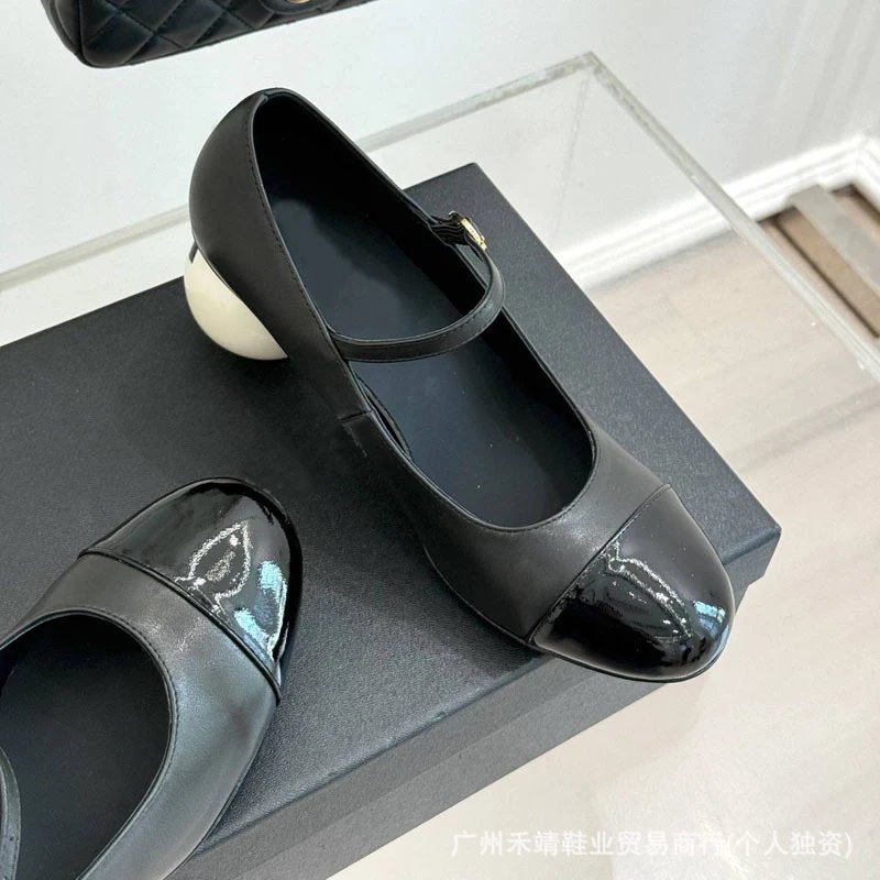 Chanel Mary Jane Heels with Pearl Heel in Black - 3