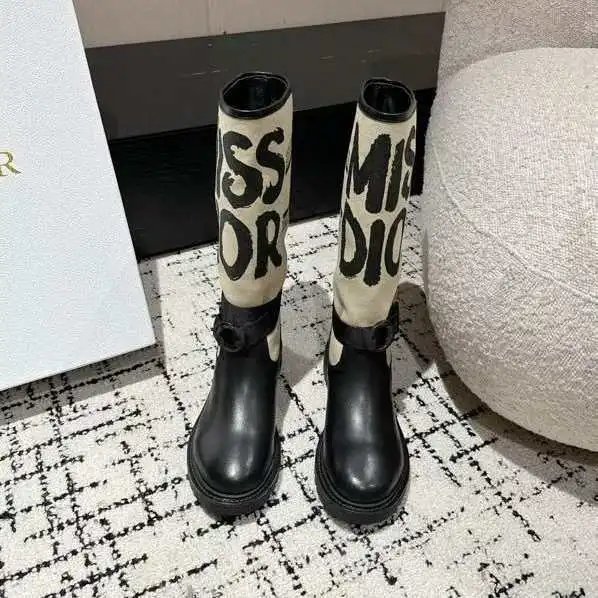 Unbranded Boots Letter-Print Knit Shaft Buckle image 4