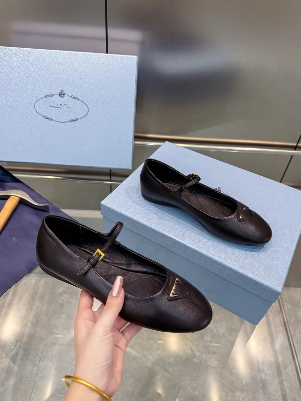 Prada Mary Jane Block Heel Black Leather Shoes - 3