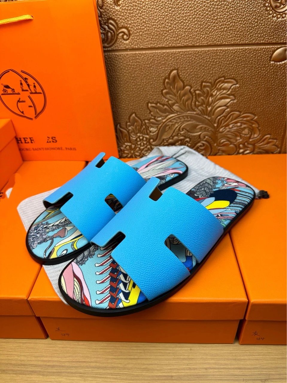 Hermès Oran Slide Multicolor Print Leather Slippers - 4