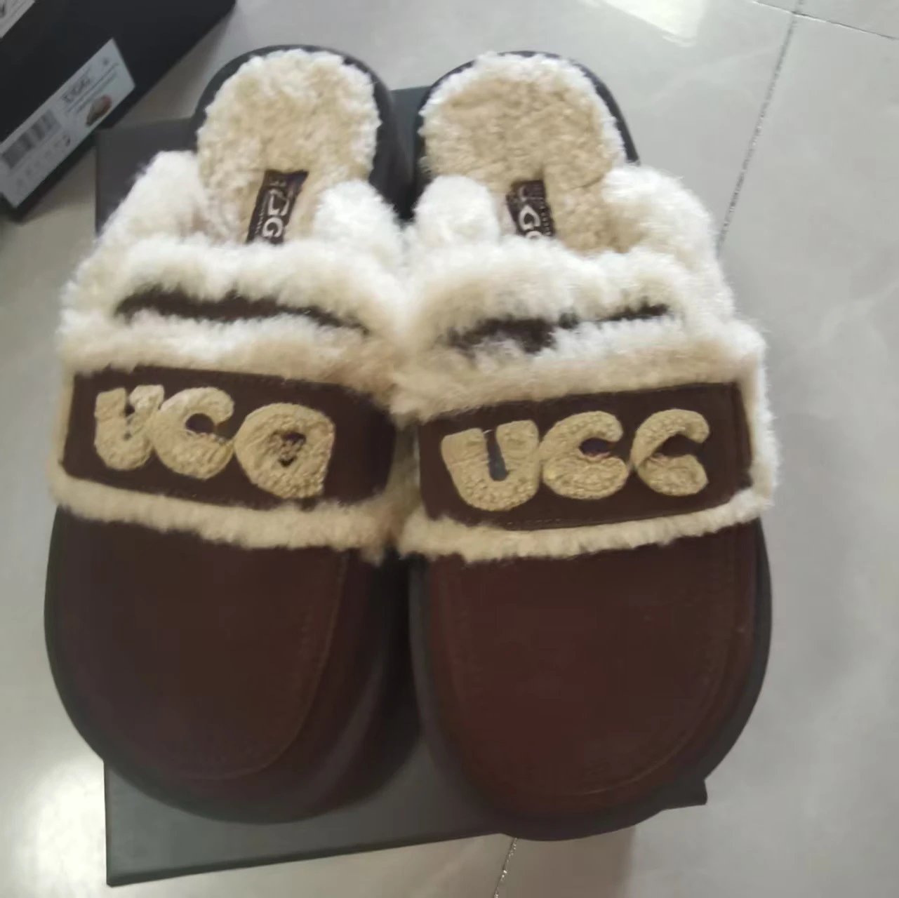 UGG Fluff Yeah Slide Brown Shearling Slippers - 13