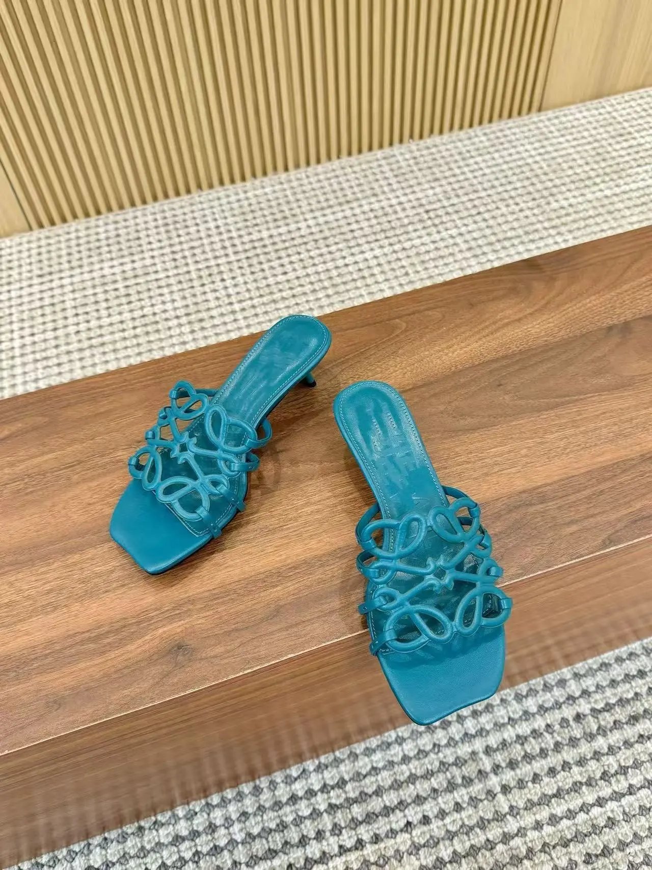 Loewe Puzzle Mule Teal Leather Sandals
