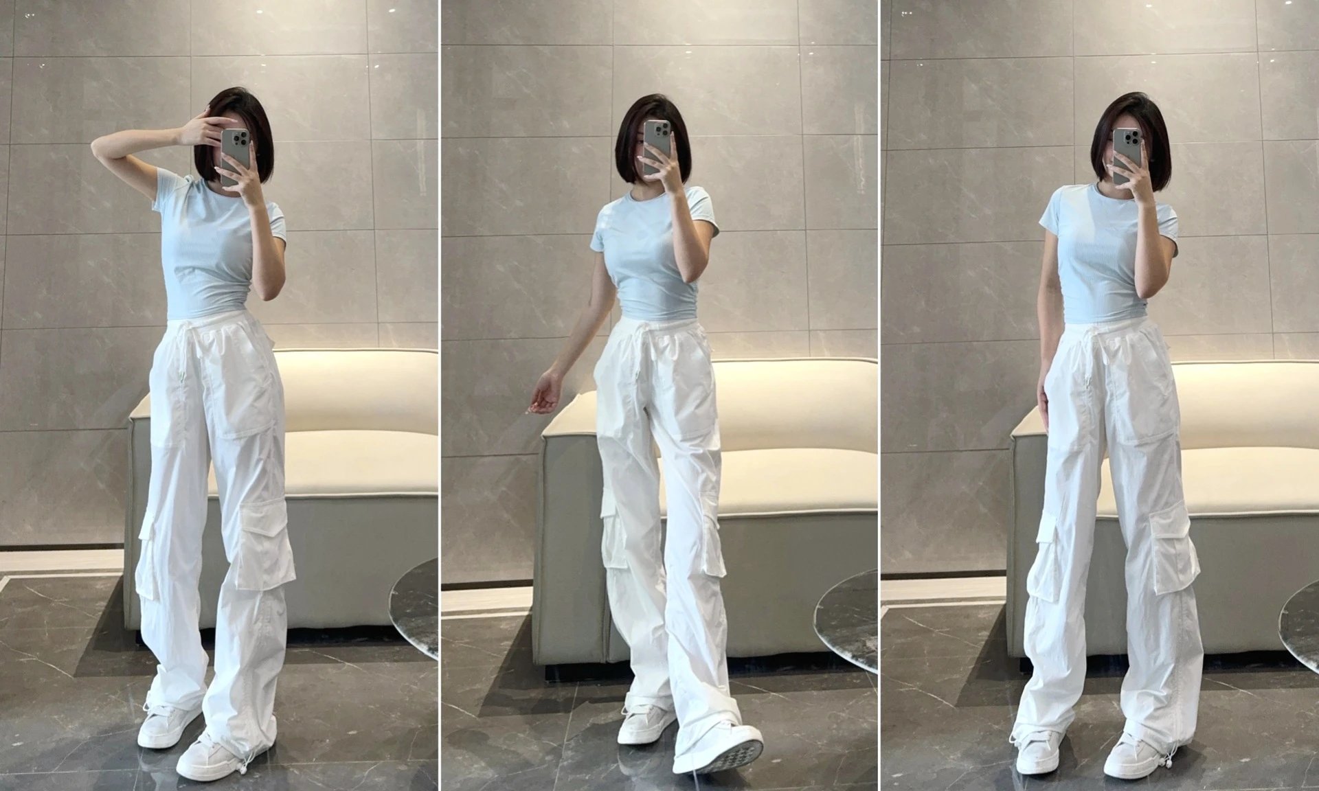 Design Cargo Pants in Off-White with Drawstring Waist and Utility Pockets - 12