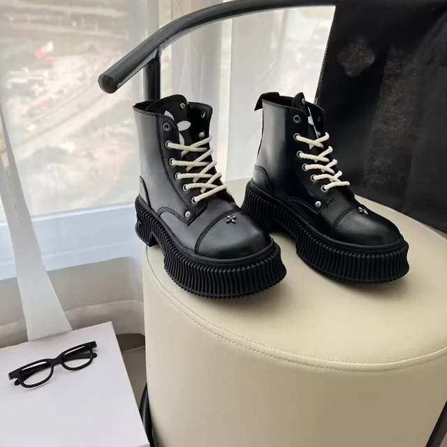 Unbranded Boots Mid-Calf Lace-Up Platform with Ribbed Soles and Cross Embellishment product detail image 1