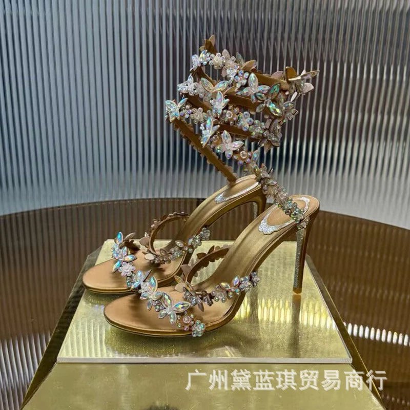 Handcrafted Floral Embellished Lilac Block Heel Sandals - 8