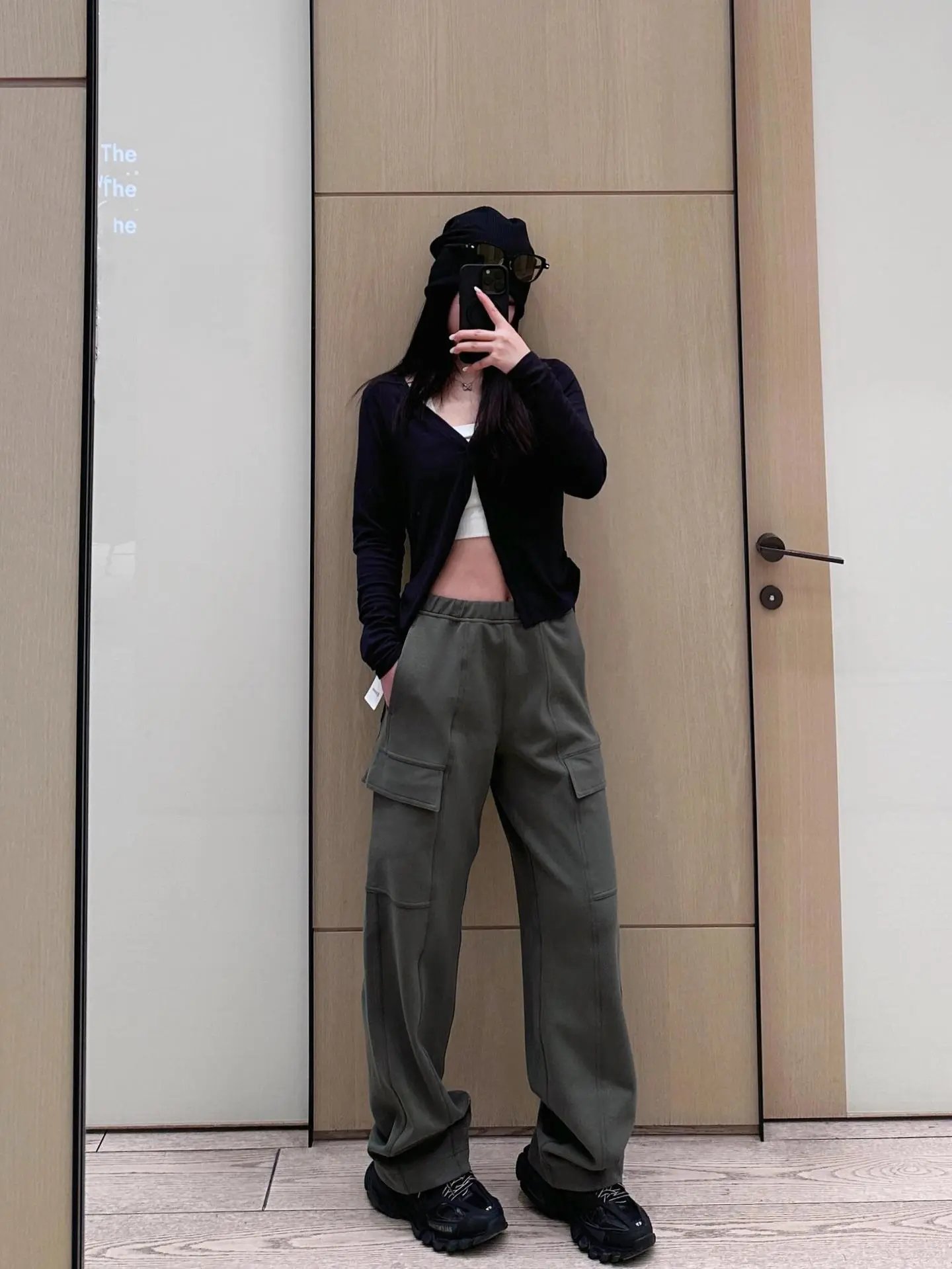 Design Cargo Pants in Off-White with Drawstring Waist and Utility Pockets - 26
