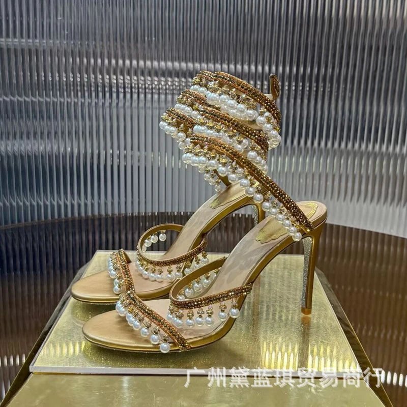 Versace Medusa Sandals White Pearl & Crystal Embellished Heels - 9