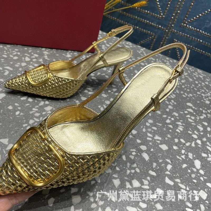 Bottega Veneta Inspired Woven Slingback Pointed-Toe Heels Black - 7